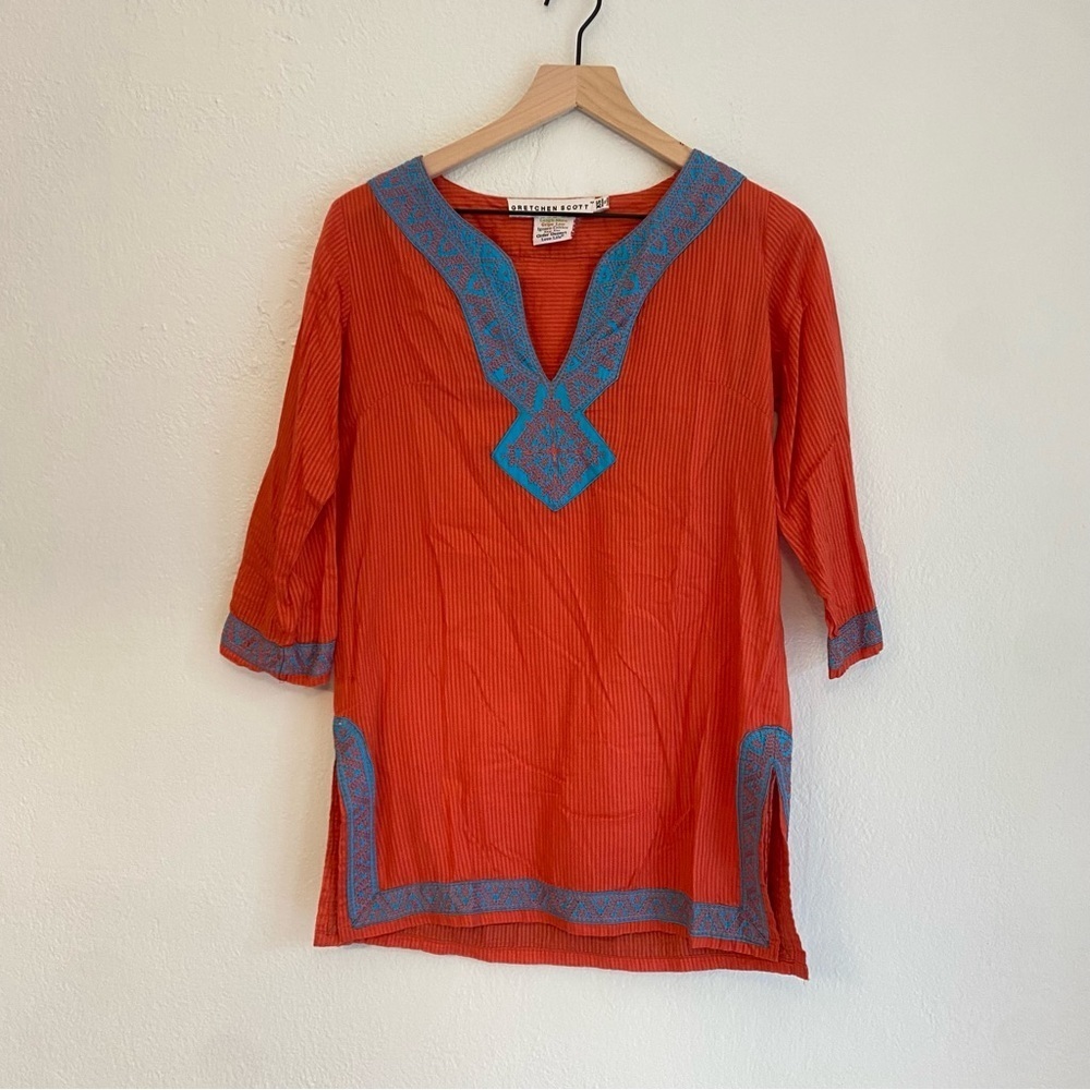 Gretchen Scott Designs Bib Collar Orange and Blue Tunic